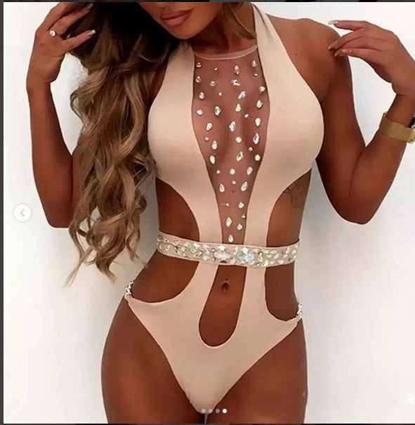 Sexy Women One Piece Swimwear Beachsets Lace Up Mesh Patchwork Monokini Bathings High Waist Thong Bathing Bodysuits Sets