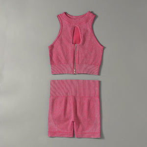 Women's Seamless Knitted Sports Fitness Vest Shorts Suit