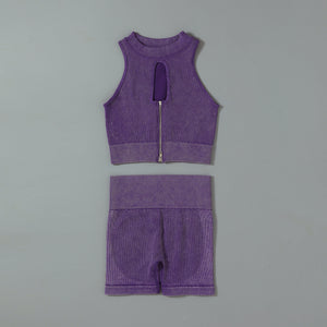 Women's Seamless Knitted Sports Fitness Vest Shorts Suit